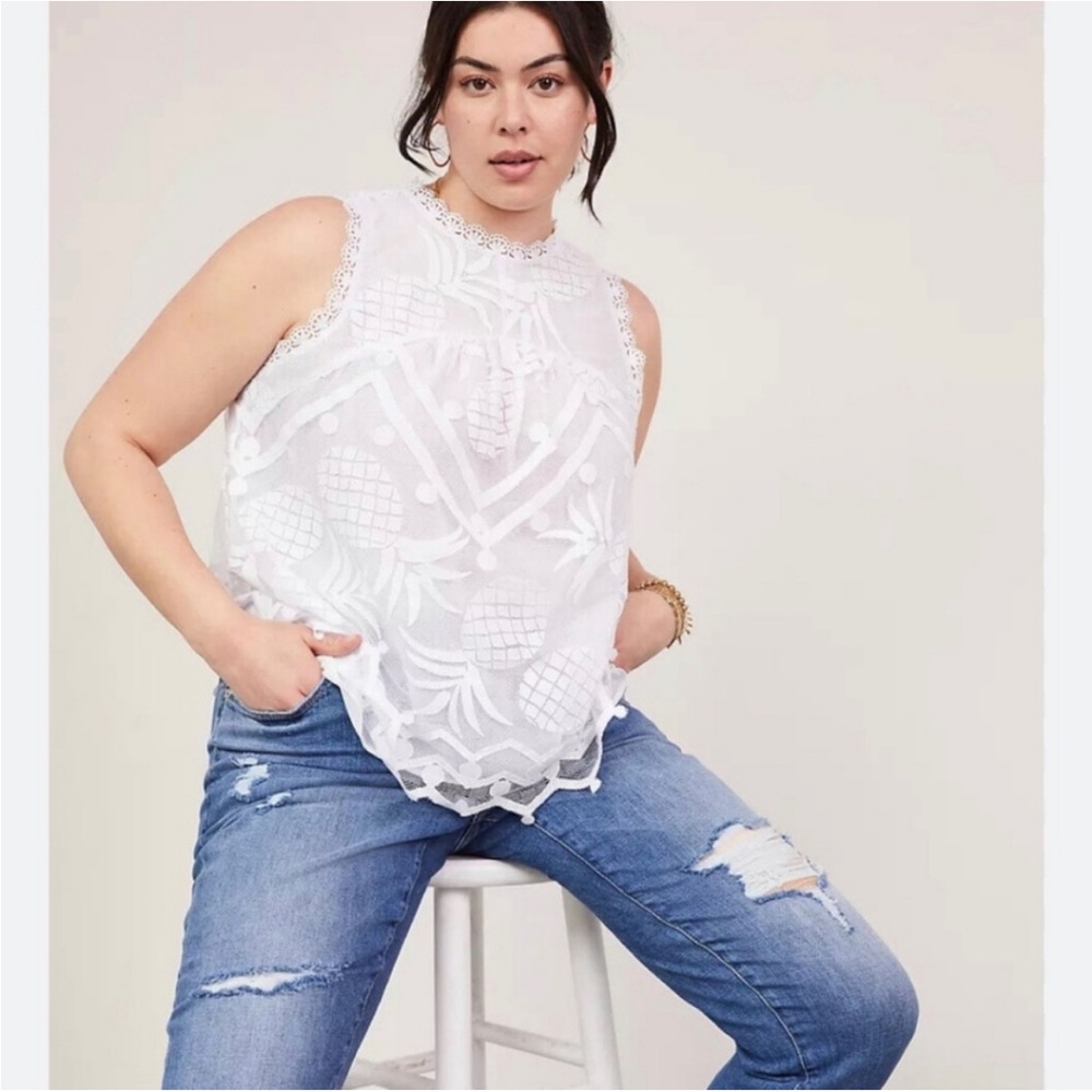 Anthropologie White Sheer Lace Blouse